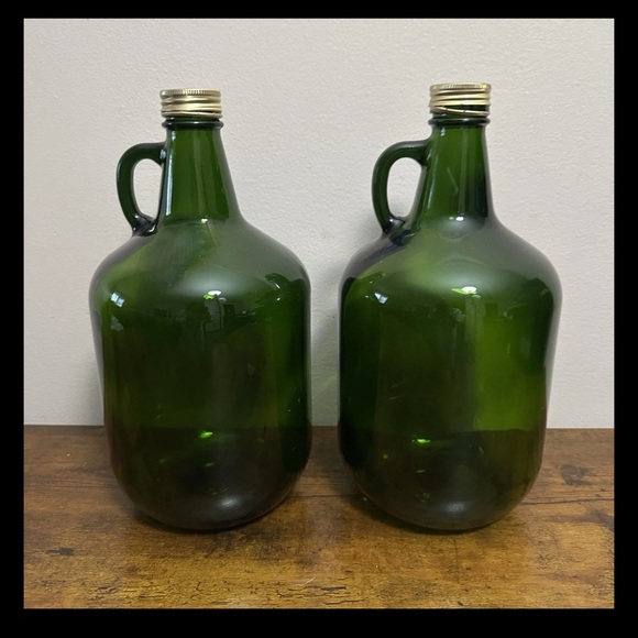 Other - Large Vintage Green Glass 3 LitersBottle with Handle Lots Of 2
